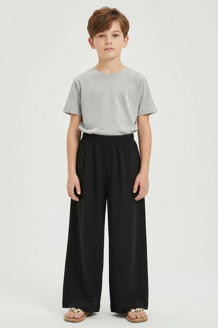 Pantalon Fluide Garçon Noir Palazzo - Polyester
