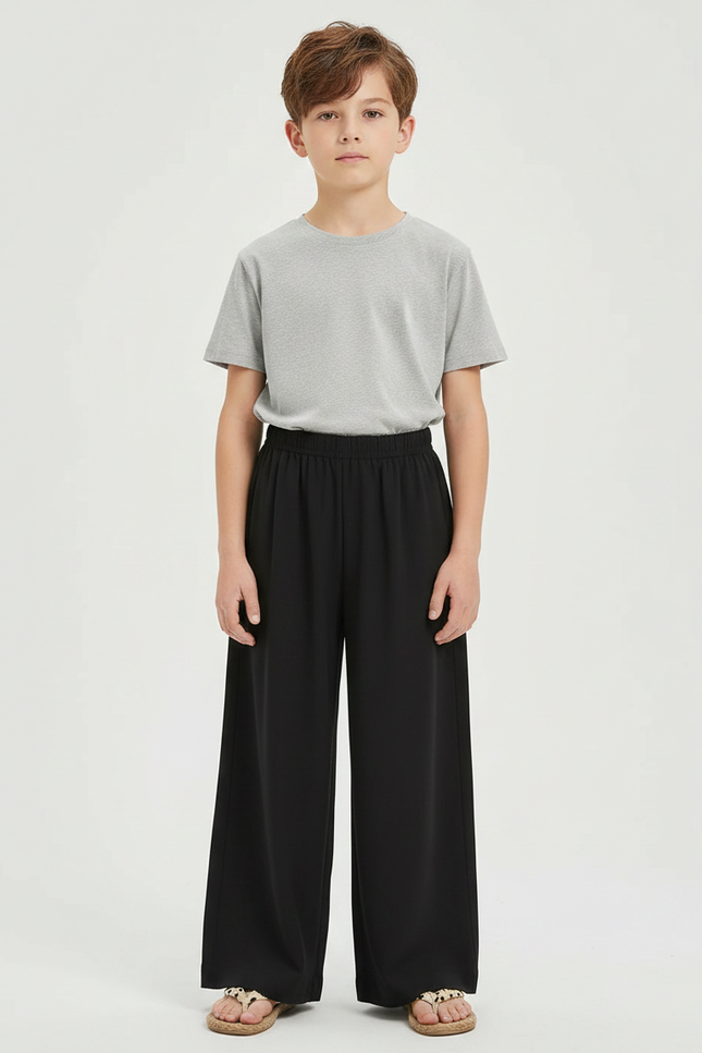 Pantalon Fluide Garçon Noir Palazzo - Polyester