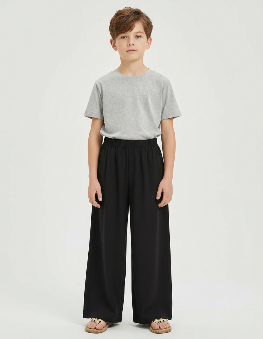 Pantalon Fluide Garçon Noir Palazzo - Polyester