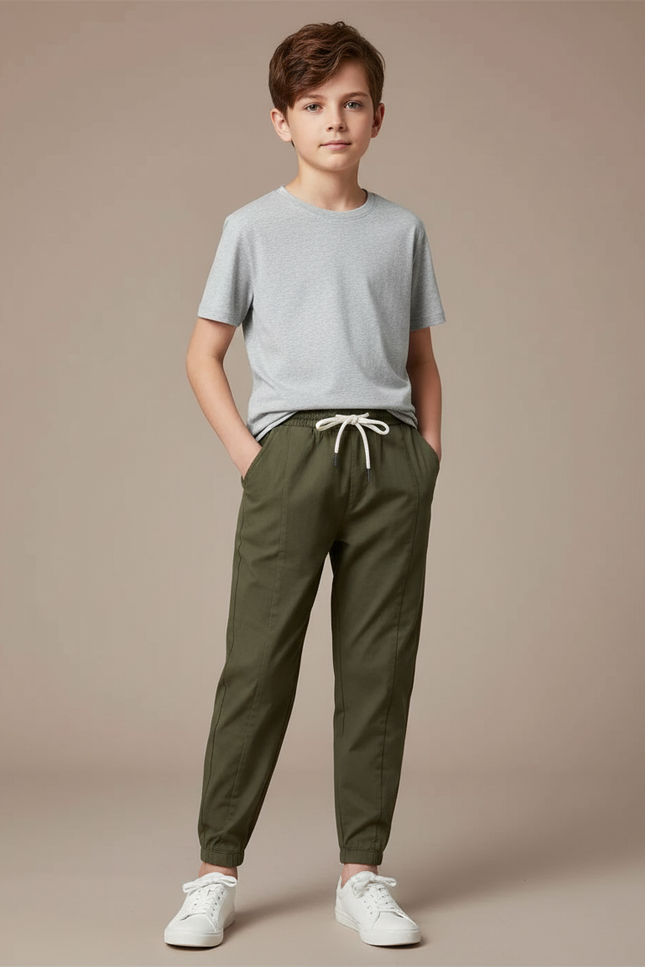Pantalon Fluide Kaki Coton Ample Confortable Enfant