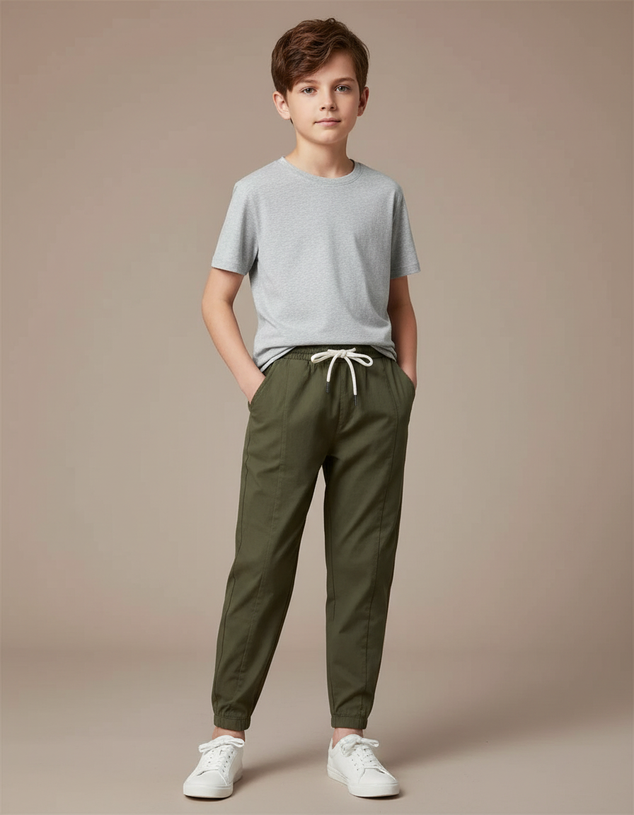 Pantalon Fluide Kaki Coton Ample Confortable Enfant