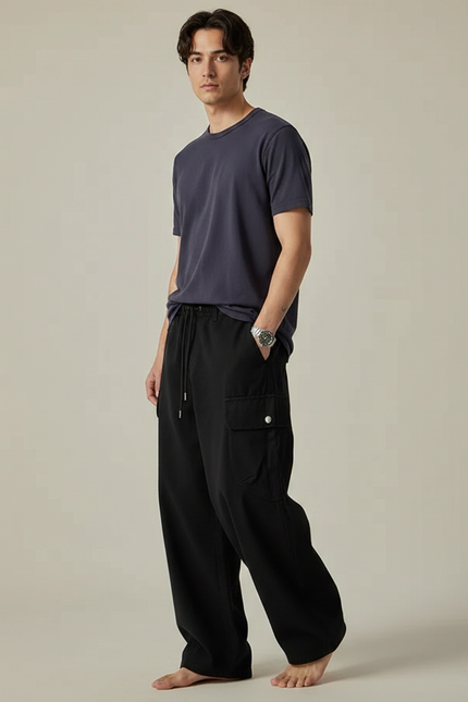 Pantalon Fluide Homme Noir Coupe Ample Viscose
