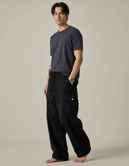 Pantalon Fluide Homme Noir Coupe Ample Viscose