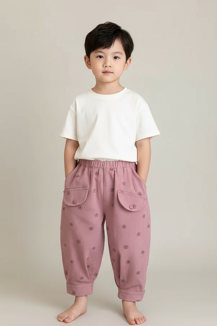 Pantalon Fluide Rose Fleur Ample Coton Enfant