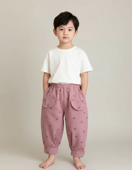 Pantalon Fluide Rose Fleur Ample Coton Enfant
