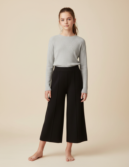 Pantalon Fluide Noir Ample Tricoté Fille Décontracté - Maille