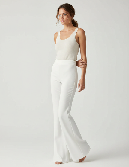Pantalon Fluide Blanc Taille Haute Évasé Élégant Femme - Viscose