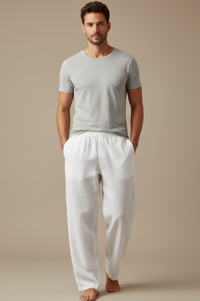 Pantalon Fluide Homme Blanc Coupe Ample Lin