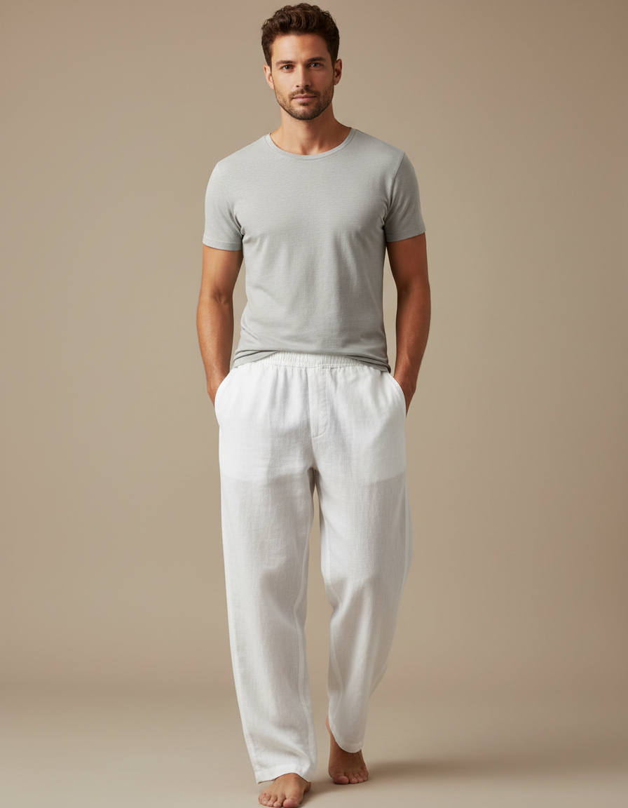Pantalon Fluide Homme Blanc Coupe Ample Lin
