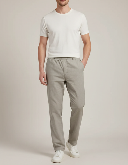Pantalon Fluide Gris Coton Droit Confortable Homme - Lin