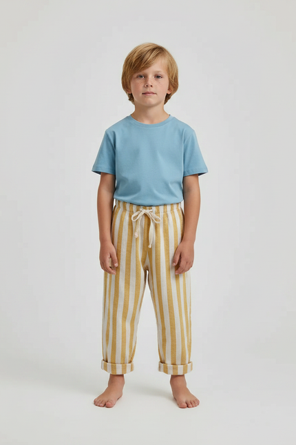 Pantalon Fluide Rayé Jaune Lin Ample Enfant