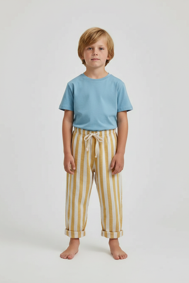 Pantalon Fluide Rayé Jaune Lin Ample Enfant