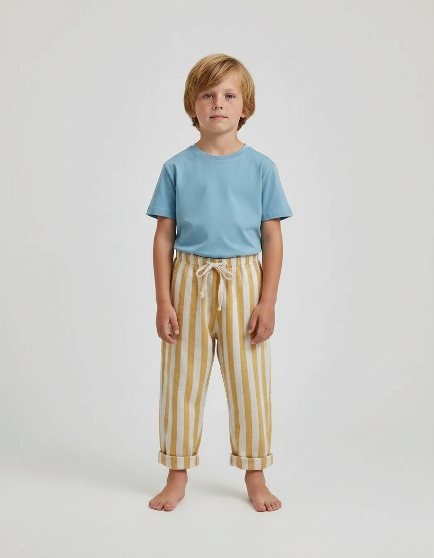 Pantalon Fluide Rayé Jaune Lin Ample Enfant