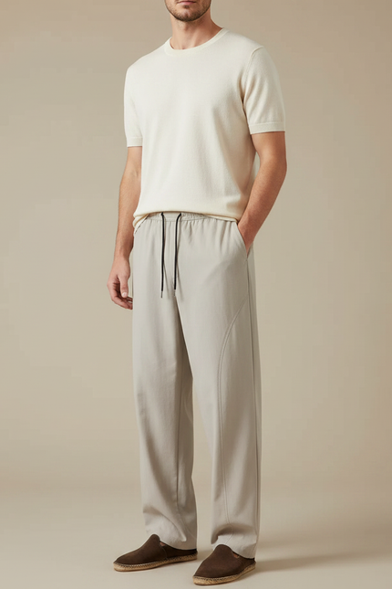Pantalon Fluide Homme Gris Ample Décontracté Confortable - Viscose