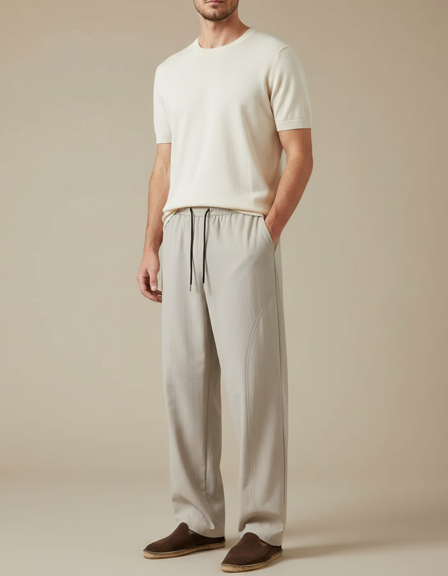 Pantalon Fluide Homme Gris Ample Décontracté Confortable - Viscose