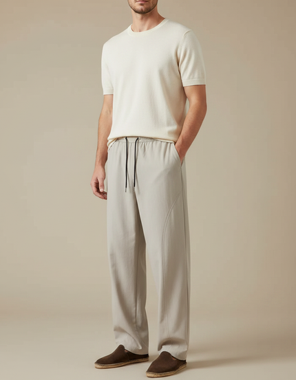 Pantalon Fluide Homme Gris Ample Décontracté Confortable - Viscose