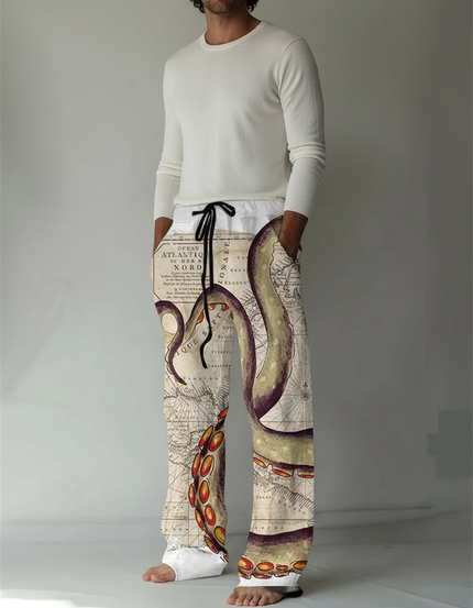 Pantalon Fluide Imprimé Poulpe Vintage Ample Homme - Polyester