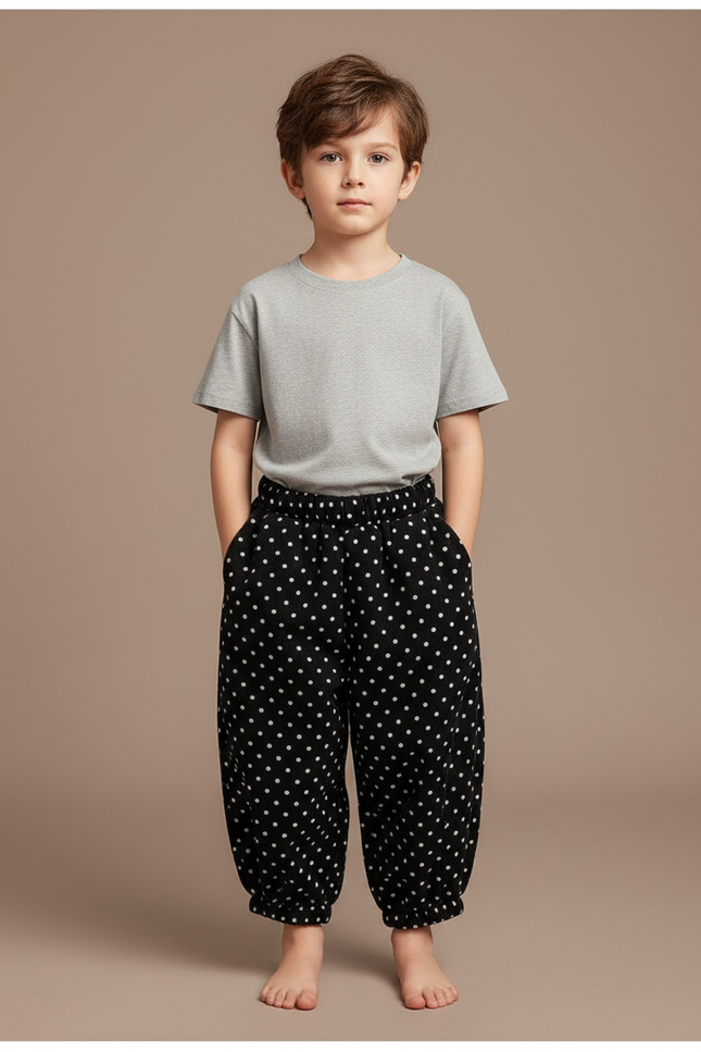 Pantalon Fluide Noir A Pois Blanc - Cordé