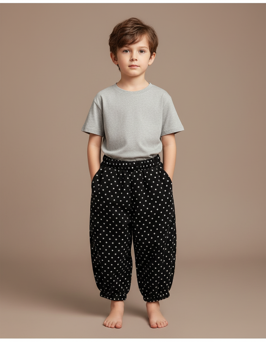 Pantalon Fluide Noir A Pois Blanc - Cordé