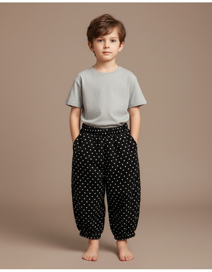 Pantalon Fluide Noir A Pois Blanc - Cordé