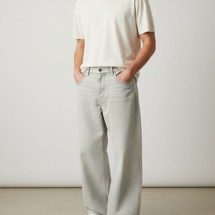 Pantalon Fluide Gris Clair Ample Décontracté Denim - Jean