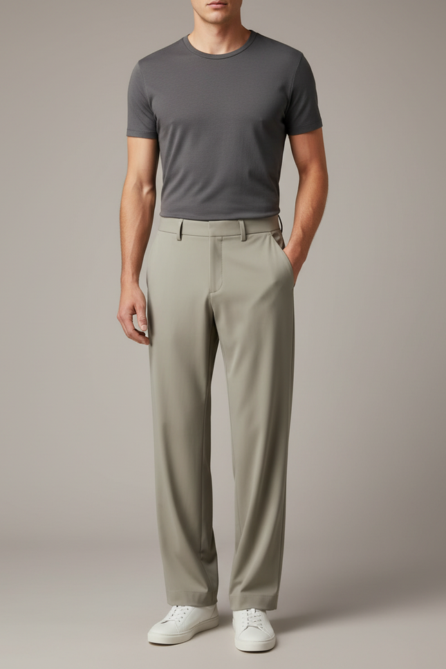 Pantalon Fluide Vert Kaki Ample Décontracté Homme - Polyester