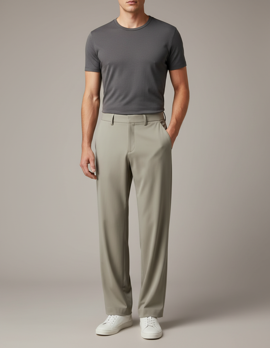 Pantalon Fluide Vert Kaki Ample Décontracté Homme - Polyester