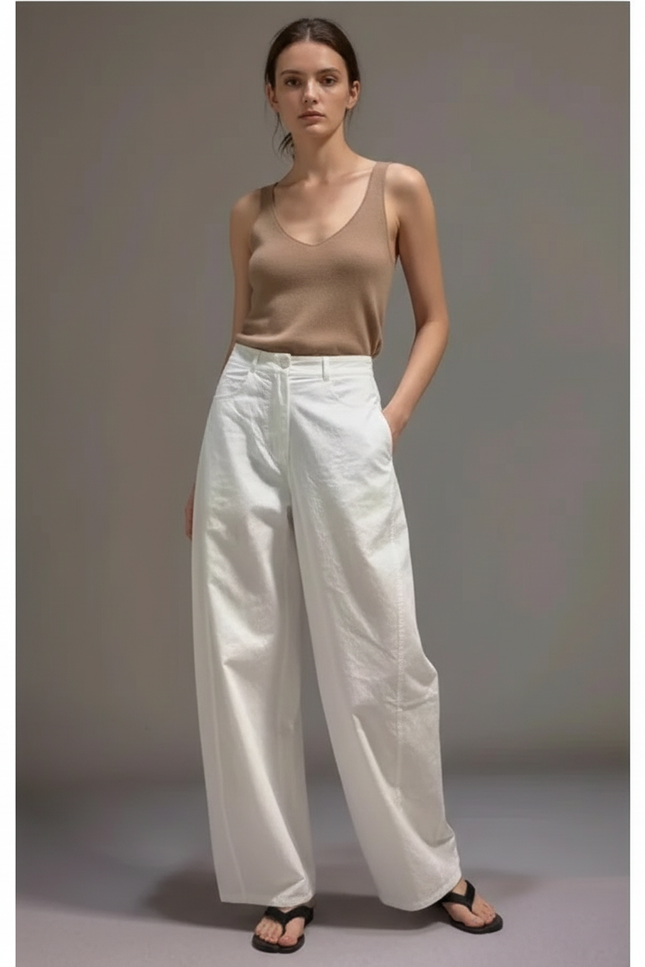 Pantalon Fluide Blanc Ample Décontracté Lin Coton