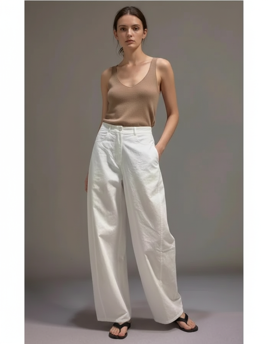 Pantalon Fluide Blanc Ample Décontracté Lin Coton
