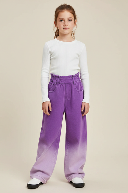 Pantalon Fluide Violet Dégradé Ample Taille Haute - Jean