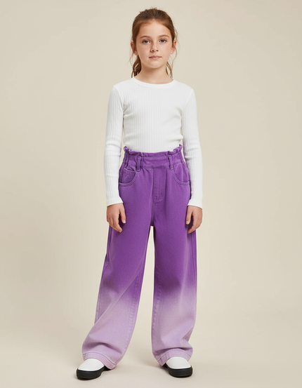Pantalon Fluide Violet Dégradé Ample Taille Haute - Jean