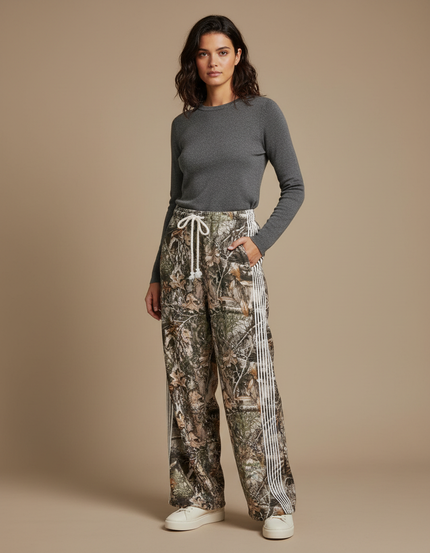 Pantalon Fluide Camouflage Rayé Ample Décontracté Coton - Imprimé Molleton