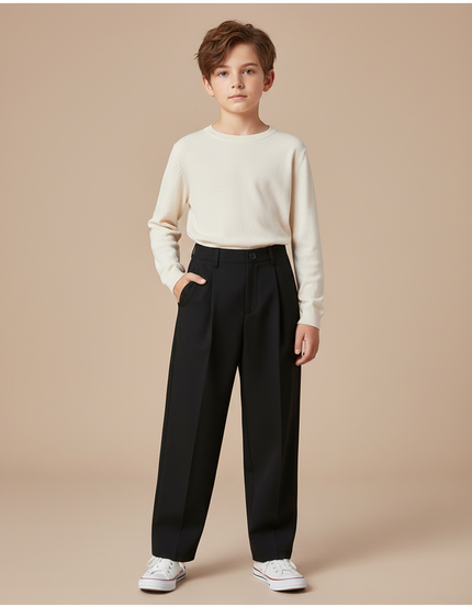 Pantalon Fluide Noir Ample Plissé Taille Haute - Gabardine