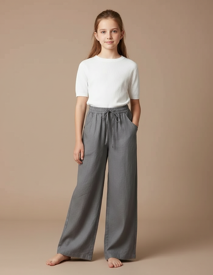 Pantalon Fluide Gris Ample Coton Lin Confortable