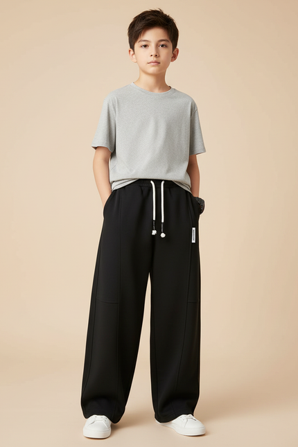Pantalon Fluide Noir Ample Coton Sport Enfant - Molleton