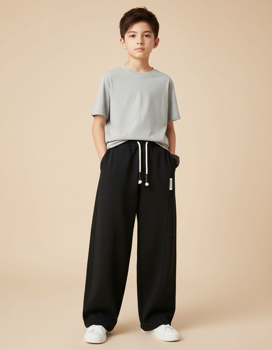 Pantalon Fluide Noir Ample Coton Sport Enfant - Molleton