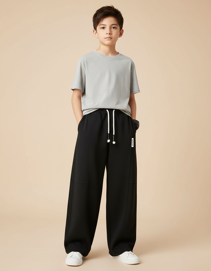 Pantalon Fluide Noir Ample Coton Sport Enfant - Molleton