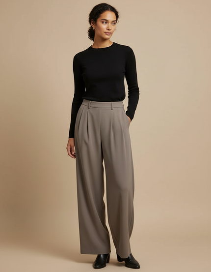 Pantalon Fluide Gris Ample Plissé Chic Femme - Viscose