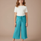 Pantalon Fluide Plissé Turquoise Fille Taille Élastique - Bleu Polyester
