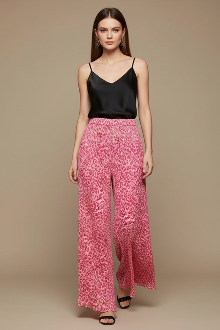 Pantalon Fluide Leopard Rose - Satin