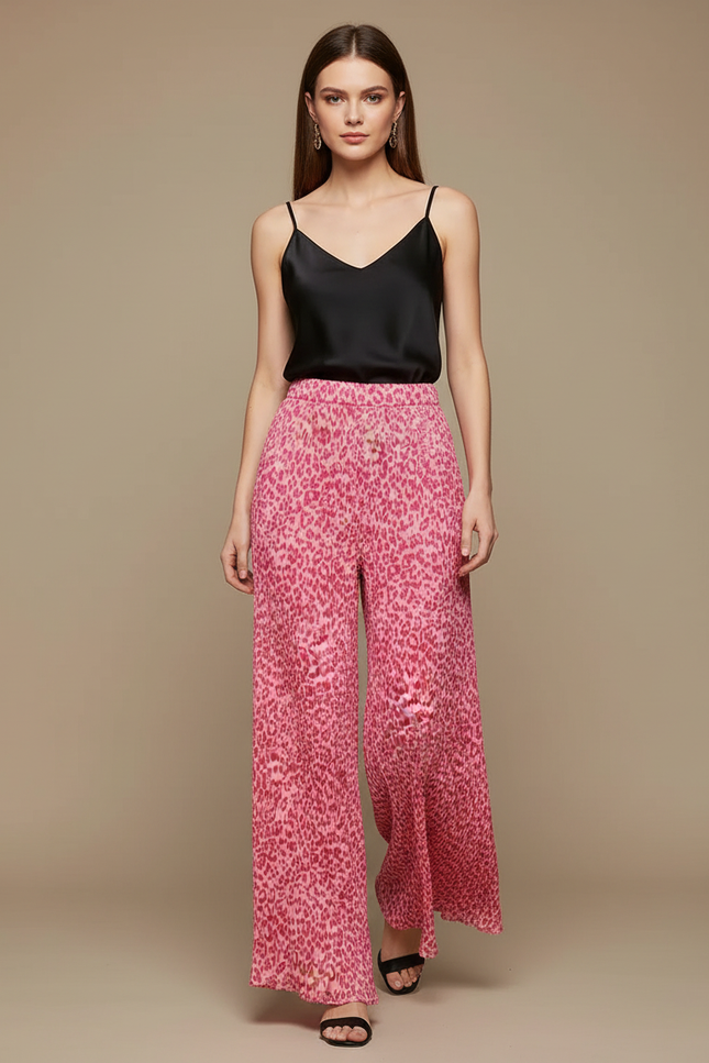 Pantalon Fluide Leopard Rose - Satin
