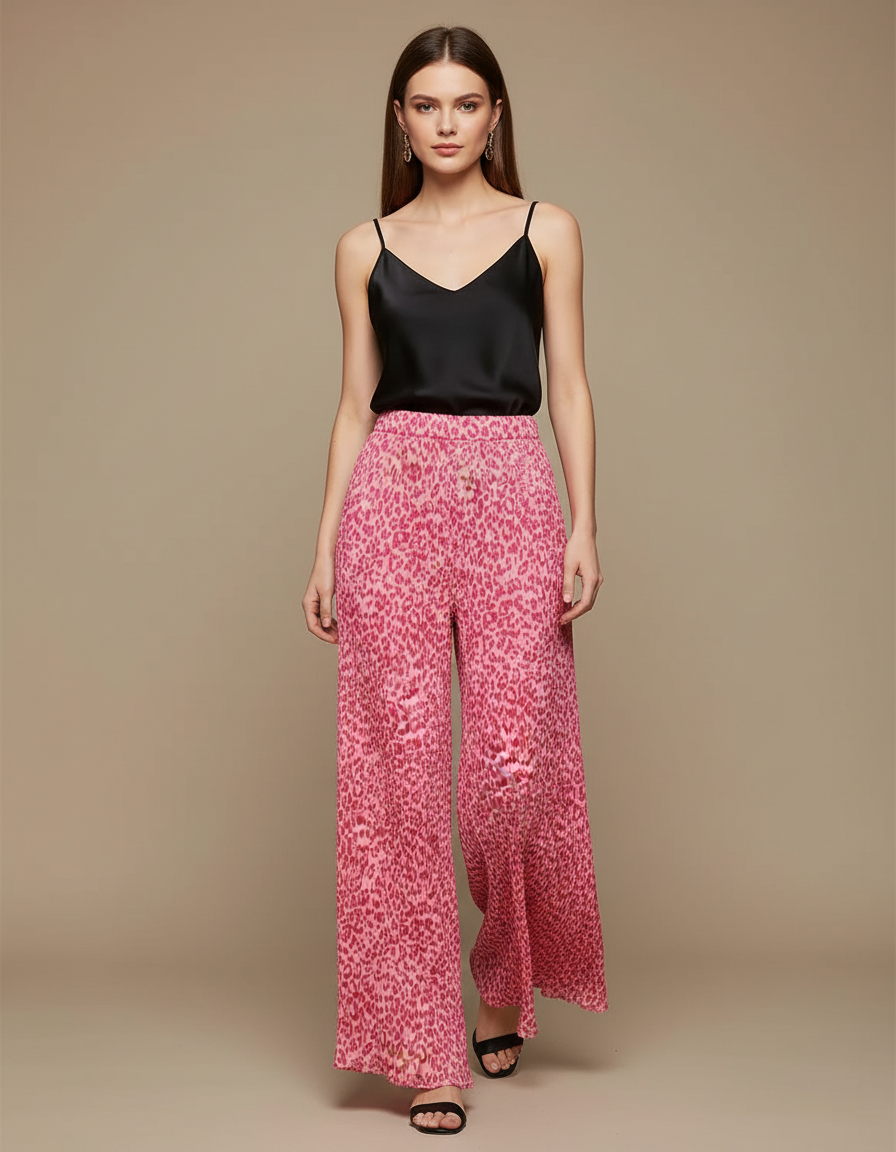 Pantalon Fluide Leopard Rose - Satin