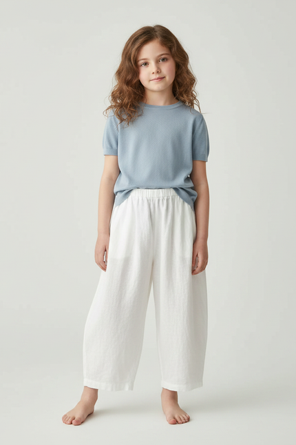 Pantalon Fluide Blanc Ample Lin Cropped Enfant