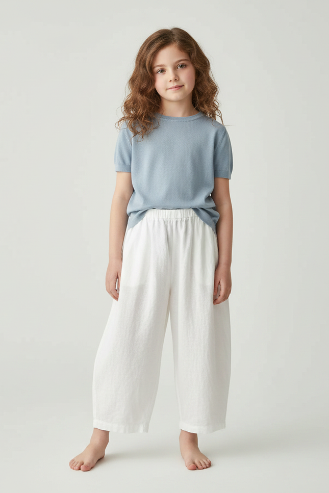 Pantalon Fluide Blanc Ample Lin Cropped Enfant