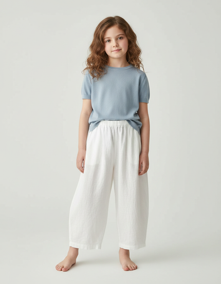 Pantalon Fluide Blanc Ample Lin Cropped Enfant