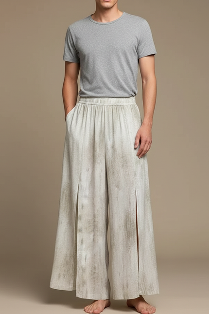 Pantalon Fluide Écru Ample Fendu Décontracté Homme - Beige Lin