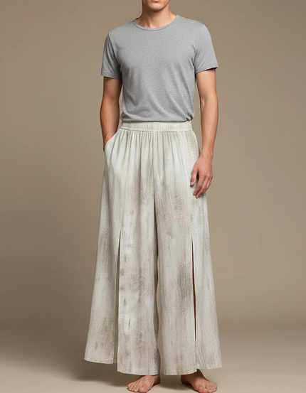 Pantalon Fluide Écru Ample Fendu Décontracté Homme - Beige Lin