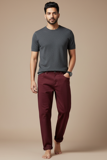 Pantalon Fluide Bordeau Coton Décontracté Homme Ample - Bordeaux