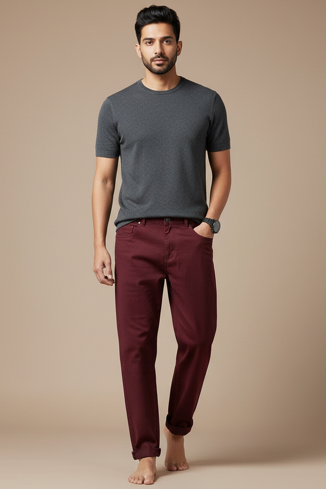 Pantalon Fluide Bordeau Coton Décontracté Homme Ample - Bordeaux