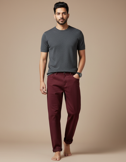 Pantalon Fluide Bordeau Coton Décontracté Homme Ample - Bordeaux